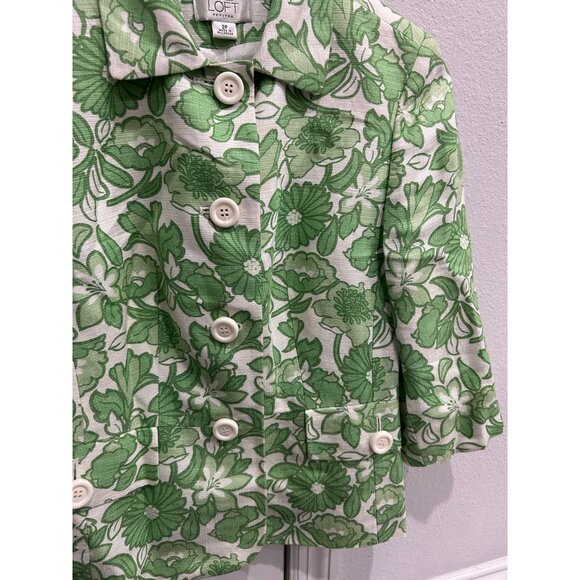 Ann Taylor Loft Petites Green Floral Linen Blend Button Up Jacket Sz 2P - Picture 4 of 10